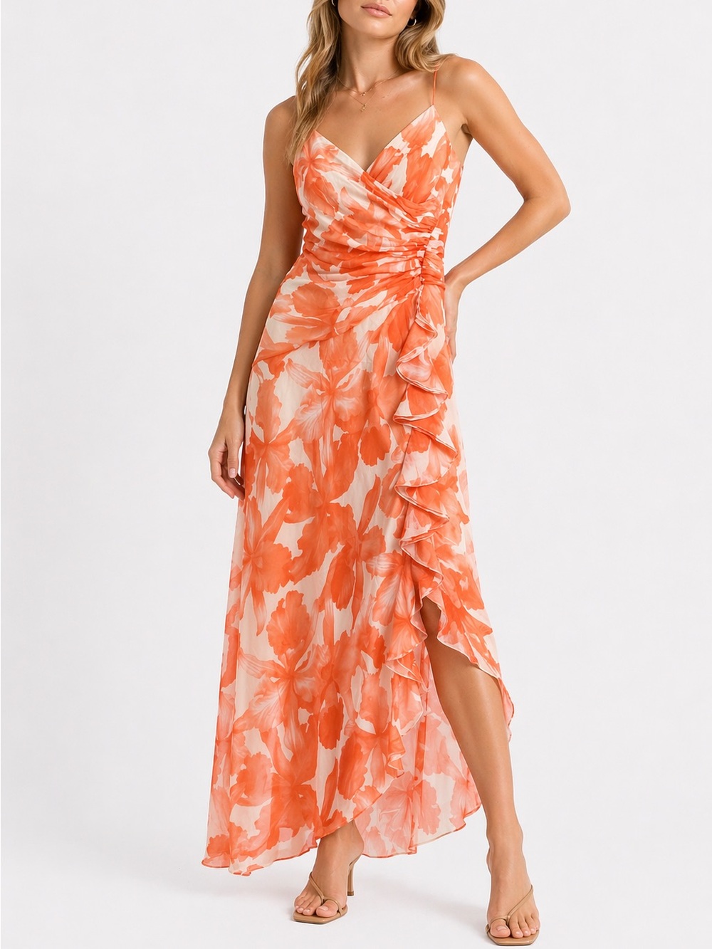 Vintage Silk Ruffled Floral Maxi Dress Size 10